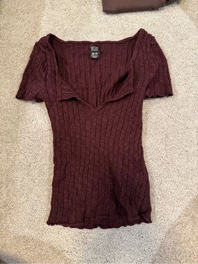 BDG Ribbed V-Neck Short Sleeve Top - , xs